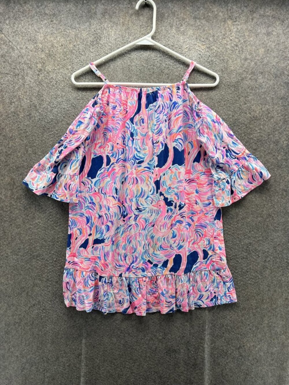 Lilly Pulitzer Blouse Women XL Multicolor Off Shoulder Ruffle Hem Top